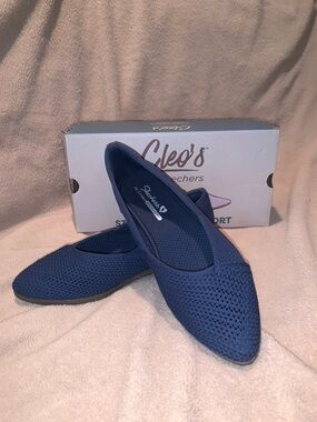 Skechers Cleo Sawdust Knit Wedges - Sweet Sensation in Navy